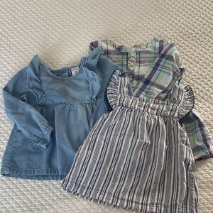 Lot of 3 Carter’s Toddler girl size 2T chambray top,sleevless top, plaid dress